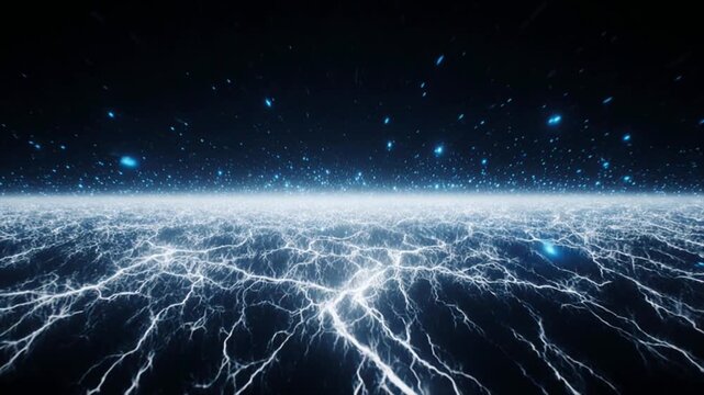 深夜の静電気エネルギーストーム 広角パノラマ 電気フィールド夜景映像