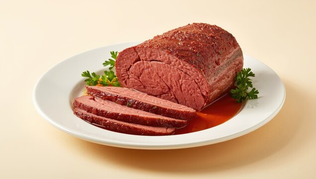 Beef brisket on a pale dish