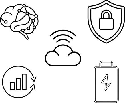 Brain cloud shield battery signal icons representing technology and connectivity with technology