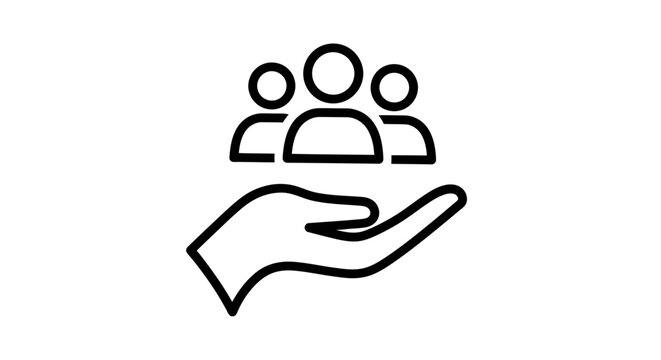 Supportive hand holding a group of people symbolizing community care, unity, and teamwork.