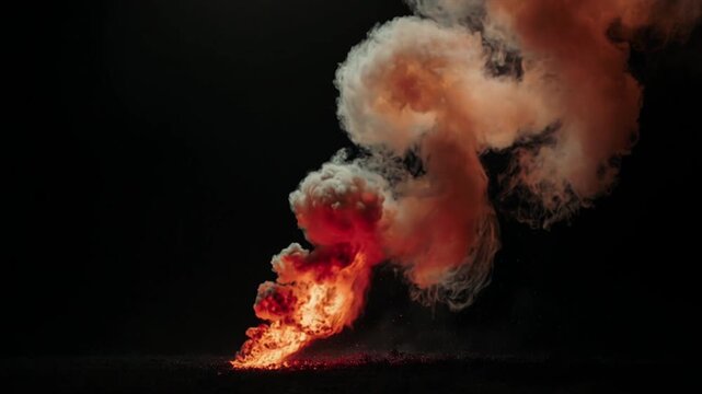 燃え盛る炎と舞い上がる火の粉 ドラマチック暗黒背景 スローモーション映像