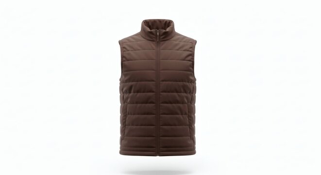 Men's Chocolate Brown Plain Quilted Vest Ghost Mannequin Front View