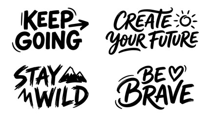 Handwritten motivational typography vector graphic set featuring inspiring phrases like keep going and create your future for modern artistic projects © Ibnu Gazali