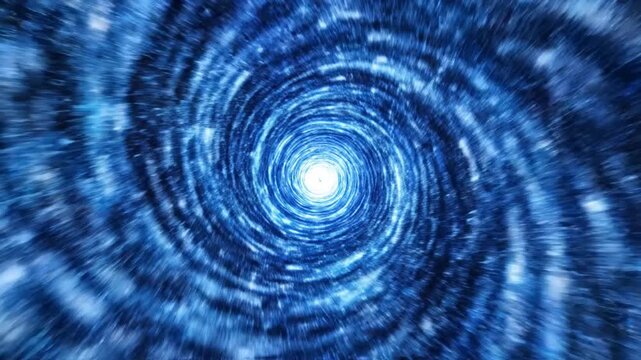 Abstract blue energy vortex swirling in deep space with bright core