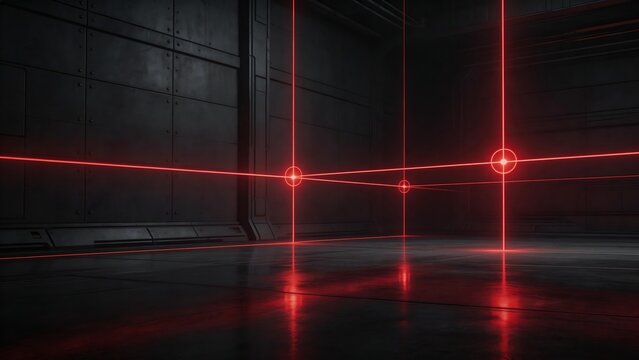 Abstract red laser lines in dark room