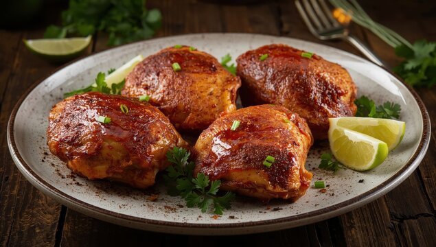 Paprika-spiced chicken thighs, roasted or air-fried, served with lime.