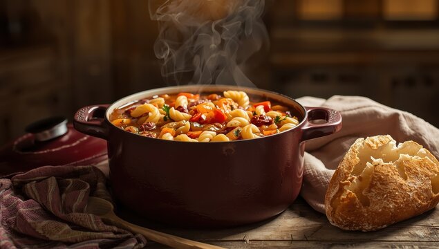 Pasta and bean stew, or pasta e fagioli, minestrone with pasta and beans.