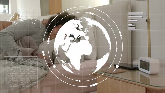 Vertical video: Reacting to HUD pulse, partner reaching alarm clock in bedroom to wake up