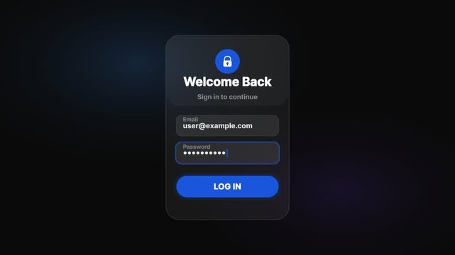 Modern welcome back login interface with email and password input fields and successful sign in confirmation