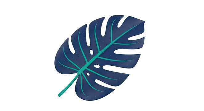 Stylized Monstera Leaf with Teal Veins on White Background