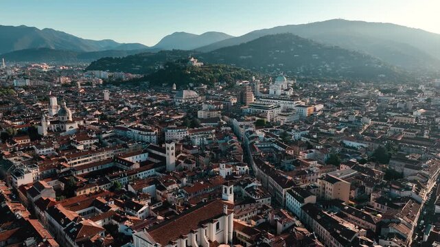Aerial view of italian city of brescia old world