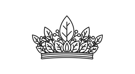 Elegant botanical crown illustration, leaf and berry design, royalty symbol © Margo