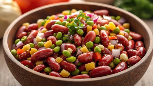 Tri-bean salad, a favored side in South Africa.