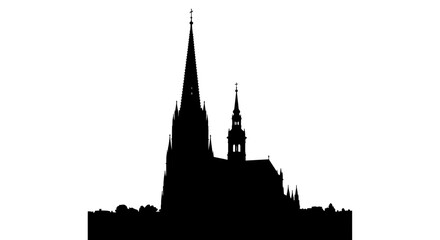 Naklejka premium Black silhouette of a gothic cathedral with tall spires
