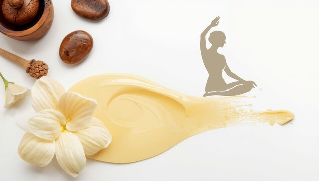 Yellow paste for shugaring on white background, overhead view.
