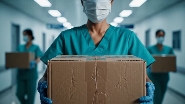 Healthcare workers deliver supplies.