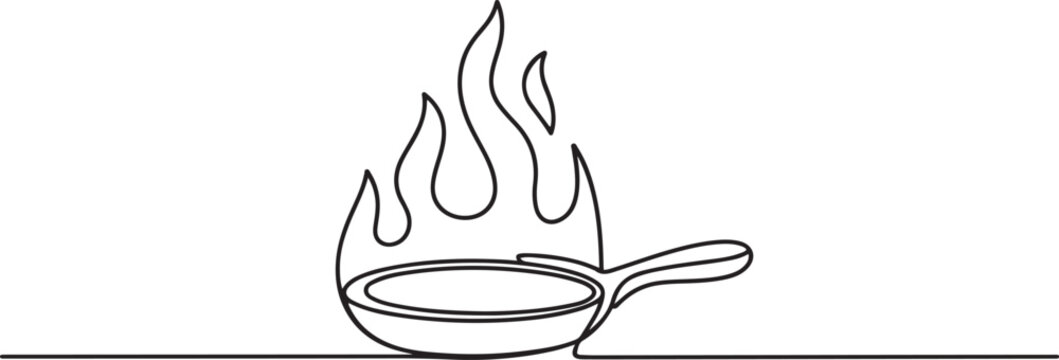 Vector continuous one line pan fire illustration. one line art icon drawing vector
