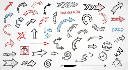 Obraz premium Elegant arrows set for business plan, presentation and education. Sign, Symbol, Hand drawn arrow paint brush design 
