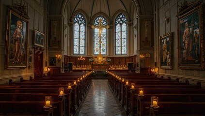 Obraz premium church service with candles and a cross