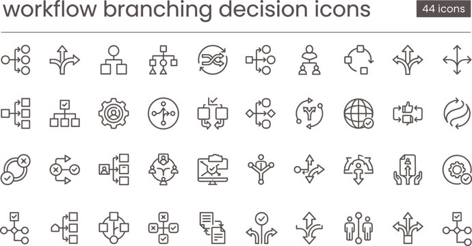 Workflow branching decision icons in clean outline style for process flowchart diagram dashboard interface and business logic systems