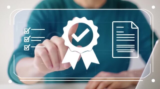 Person Approving Quality Control Checklist and Certificate of Excellence Online via Touchscreen Interface