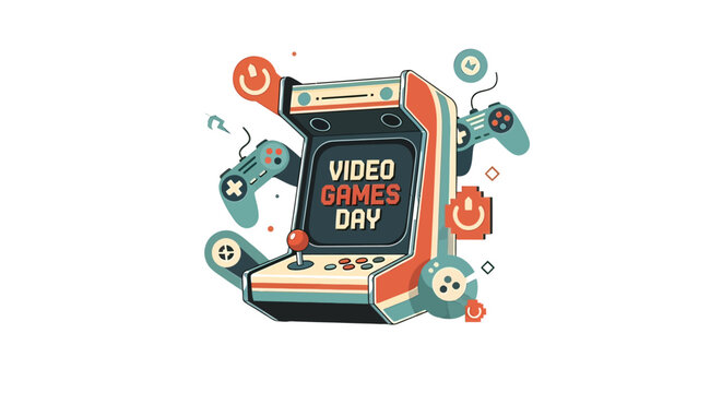 Video Game Day Laptop with Gaming Accessories.