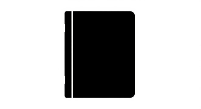 A minimalist black silhouette vector icon representing a closed spiral-bound notebook or binder, isolated on a clean white background, symbolizing education, office work, or documentation.