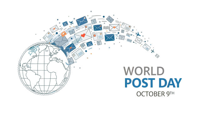 World Post Day Postal Items and Globe.