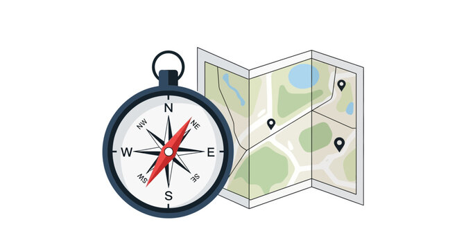 Compass and map for navigation and direction