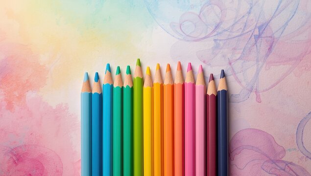 Row of multicolored pastel pencils arranged like a closed zipper, showcasing a variety of hues and tones for art.