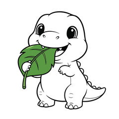 Fototapeta premium Cute Baby Dinosaur With Leaf