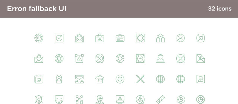 Error fallback UI icon set in minimal outline style for system alerts warnings failure states and interface exception handling design