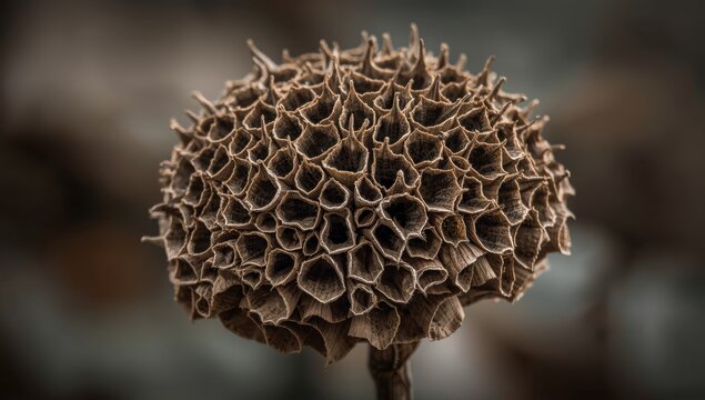 Desiccated lotus openings. Close-up shots of flora. Idea of trypophobia, aversion to clustered holes.