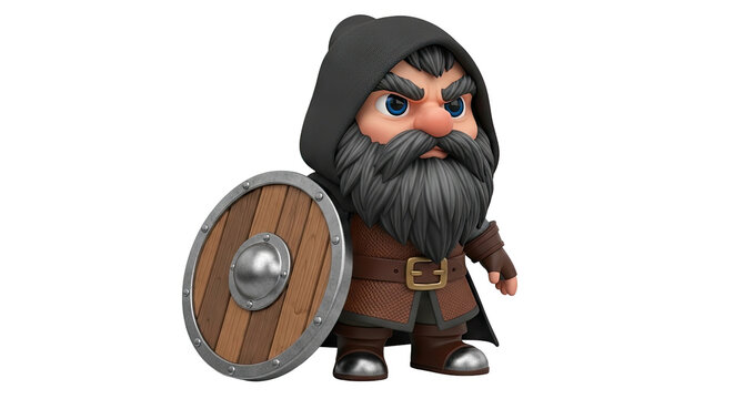 Chibi Warrior with Shield and Hood