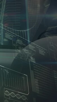 Vertical video: Upon lens flare passing, HUD panels on dome sliding, charts moving, updating status