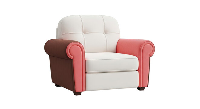 Two-Tone Chesterfield Armchair in White and Coral Pink