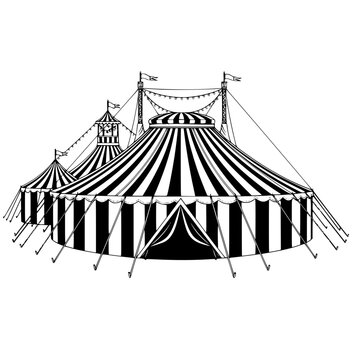 A large black and white striped circus tent Vector, illustration
