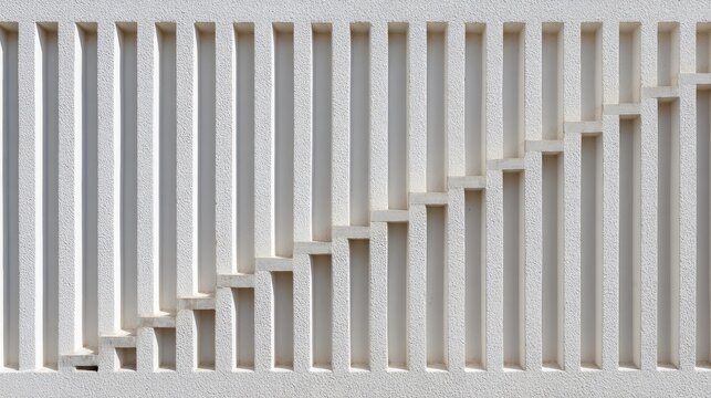 Modern Architectural Detail Featuring Staggered White Concrete Slats with Subtle Shadows and Geometric Patterns