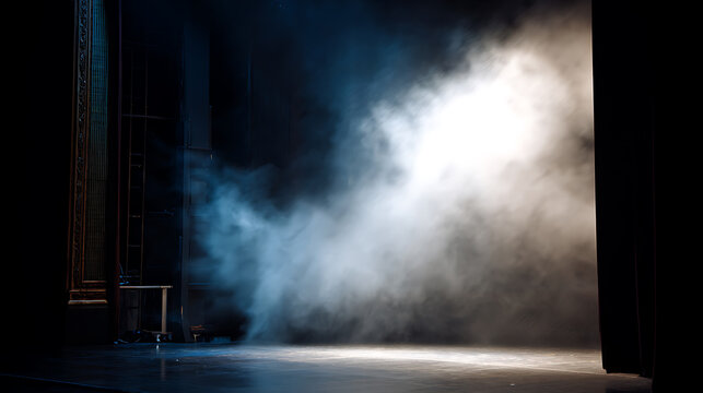 Theater stage with smoke and spotlight emphasizing precision, focus, and dedication