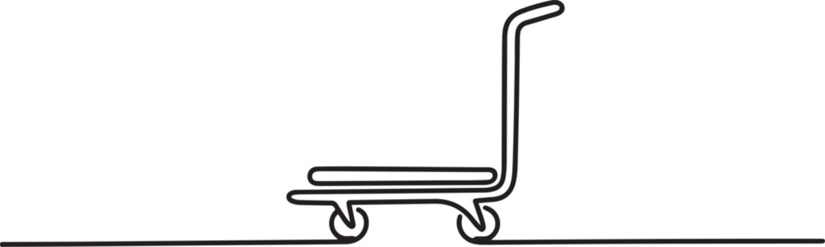 Continuous one single line warehouse trolley delivery handcart illustration concept. one line art icon drawing vector