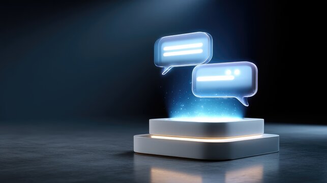 Floating chat bubbles with glowing light effects on minimalistic background for modern communication concepts