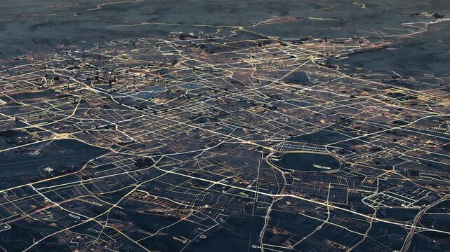 Night aerial view of Teheran with illuminated street network.