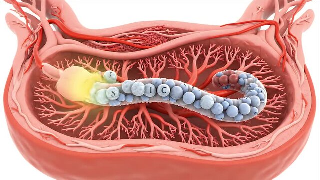 Detailed CGI Cross-Section of Testis with Spermatogenesis Visualization on White Background Illustrating Stages of Sperm Development for Medical Education and Research Presentations
