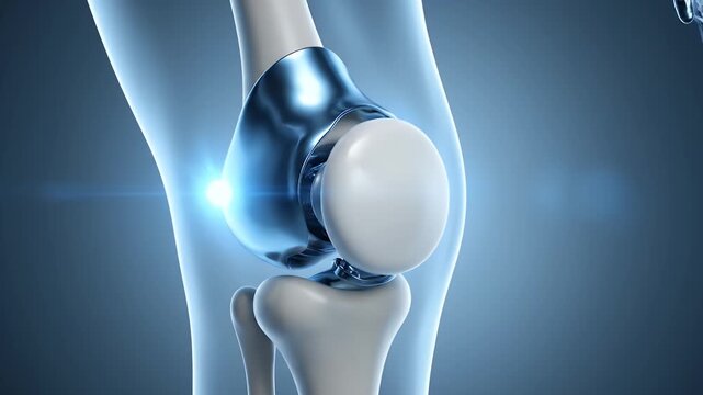 Knee Joint Replacement Visualization in Detailed CGI Animation for Medical Education and Healthcare Presentations Depicting Prosthetic Implantation on a Neutral Background