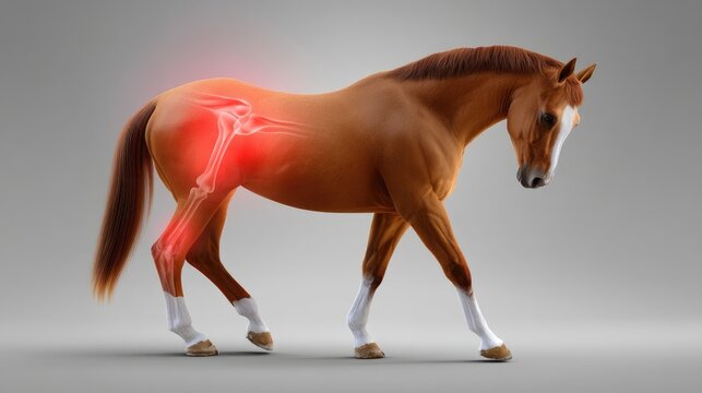 Anatomical Illustration of Horse Anatomy Showcasing Leg Muscles and Bone Structure in Motion Against a Neutral Background