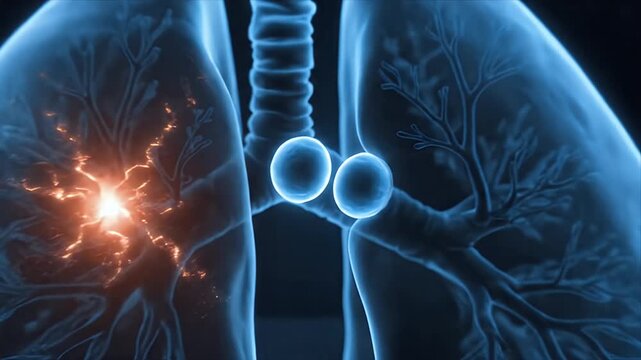 Medical Animation Illustrating Microscopic View of Alveoli Within Lungs With Glowing Particles Representing Air Exchange For Healthcare Education