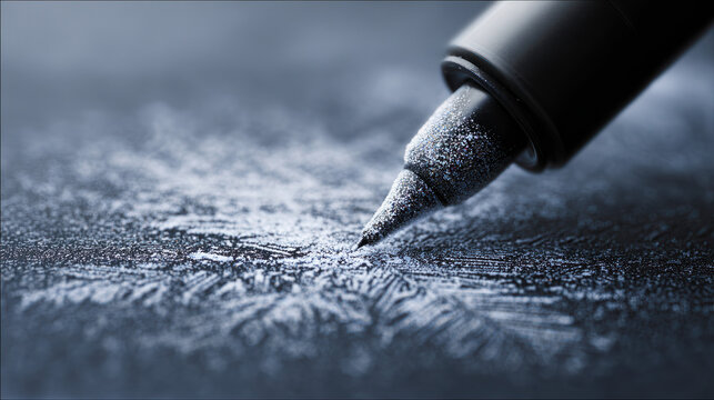 The Pen's Imprint: A close-up view captures the precise tip of a pen delicately etching intricate details onto a textured surface.