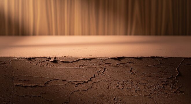 Earthy Terracotta Plaster Surface with Subtle Undertones and Wood Grain Backdrop