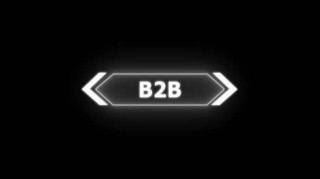 Digital b2b Text Animation on black background. Neon HUD Gaming Title with Red and Blue Glow on Sunburst Motion Graphics animation.