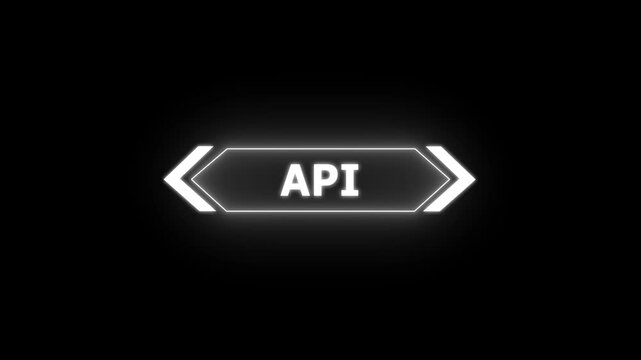 Digital api Text Animation on black background. Neon HUD Gaming Title with Red and Blue Glow on Sunburst Motion Graphics animation.